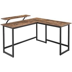 Helloshop26 - Bureau en forme de L table d'angle avec support d'écran pour étudier jouer travailler gain d'espace pieds réglables 12_0000327 - 3000_0