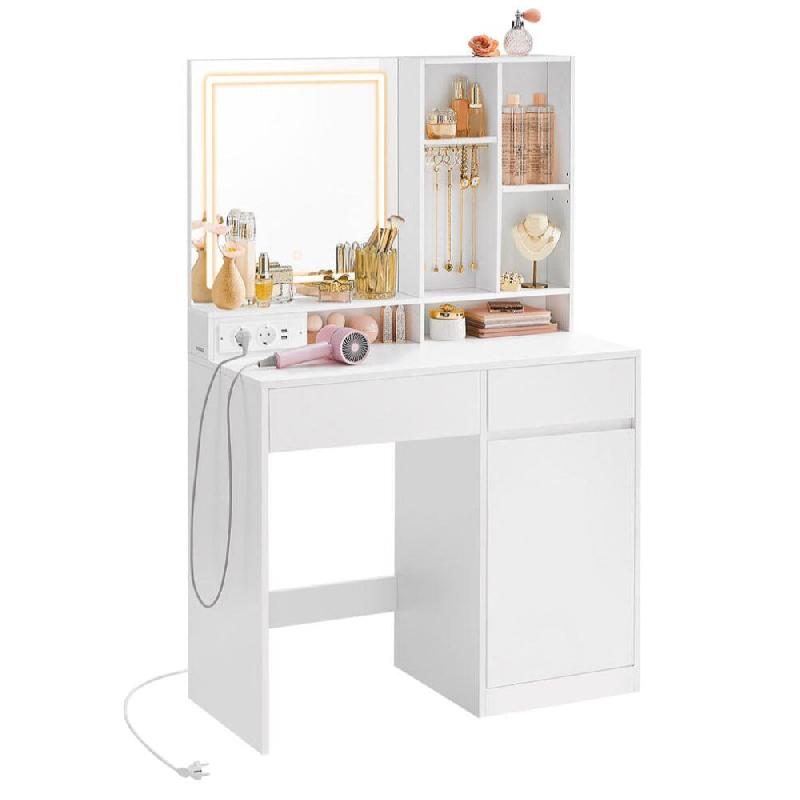 Helloshop26 - Coiffeuse avec miroir et lumière table de maquillage 40 x 90 x 138 cm tiroir étagères réglables prise de courant 12_0005158 - Bois m_0