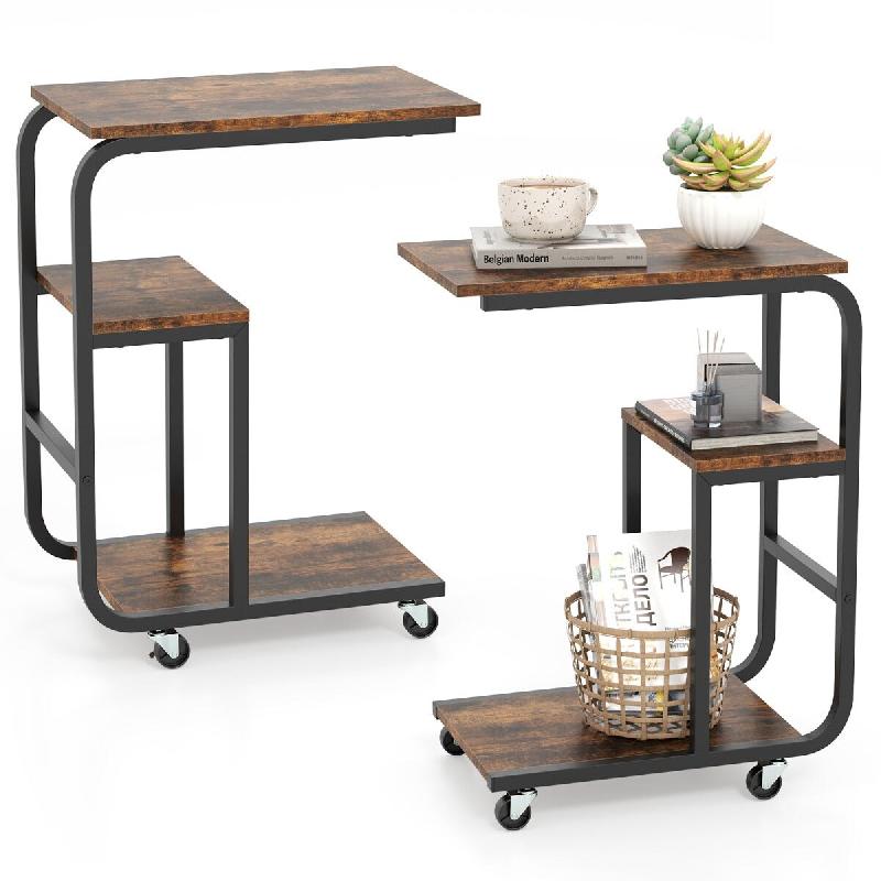 Helloshop26 - Lot de 2 tables d'appoint en forme de c peu encombrantes avec rangement astucieux moderne en bois d'ingénierie marron 20_0012488 - marr_0