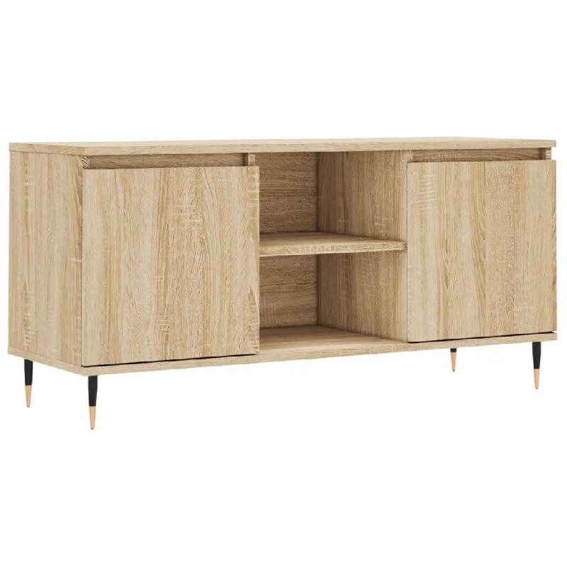 Helloshop26 - Meuble TV avec rangement moderne salon chambre 104 x 35 x 50 cm en bois d'ingénierie chêne sonoma 02_0048552 - Bois massif 3000235340541_0