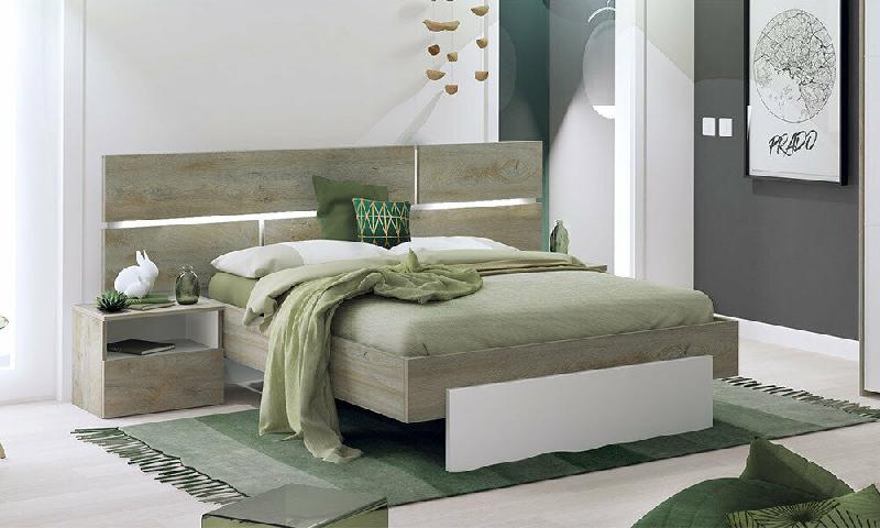 LIT CLIPPER  BLANC ET BOIS 160X200 CM