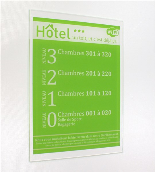 Panneau d'affichage pour vitrine - Repère de niveau A3 - Gamme Hôtel adhésive - Plexiglas 5 mm - H 400 x L 300 mm_0