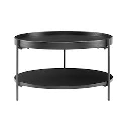 SalesFever Table basse  Ø 69 cm | rond | avec 2 étagères | MDF avec placage en frêne | Cadre en métal | L 69 x P 69 x H 39 cm | Noir - noir multi_0