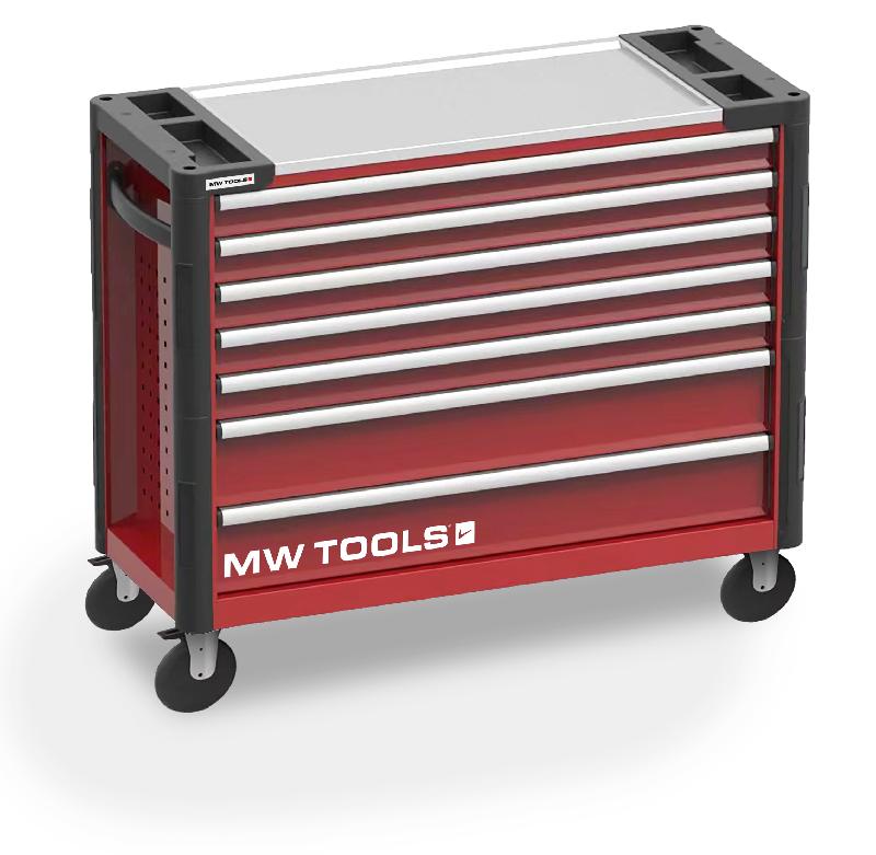 Servante d'atelier 7 tiroirs rouge et noire extra large 960 mm finition haute qualité avec plan de travail en acier inoxydable MW Tools GWB307_0