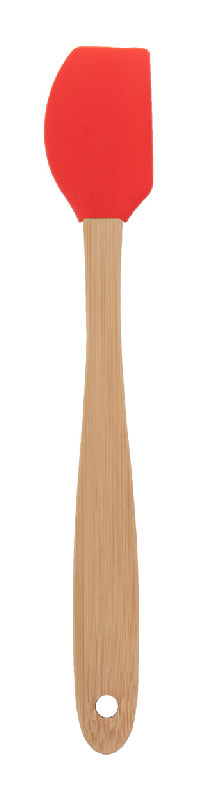 Spatule à pâtisserie en silicone - manche en bambou - couleur rouge - 20g_0