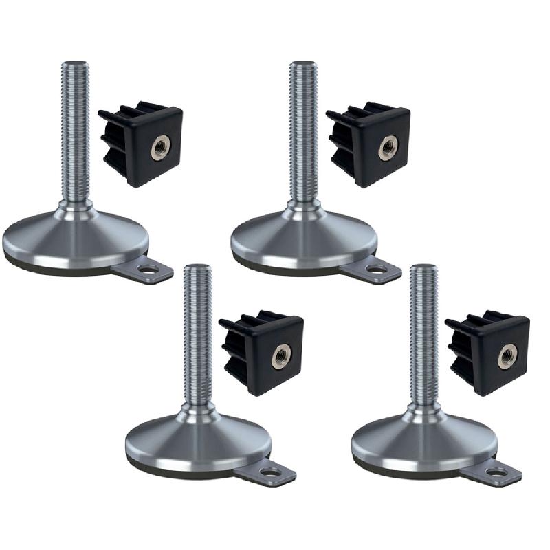 Pied en acier inoxydable 20x100x105mm - Tampon et trou de fixation avec inserts 40x40x2.0mm - Set de 4 - NGI_0