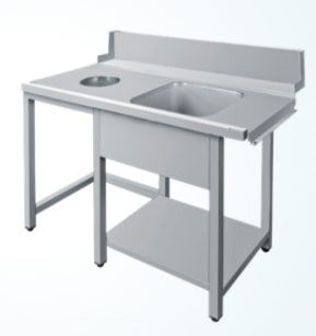 Table de prélavage en inox - trou vide déchets - 120x80x82 cm - emplacement lave-vaisselle et bac de stockage_0
