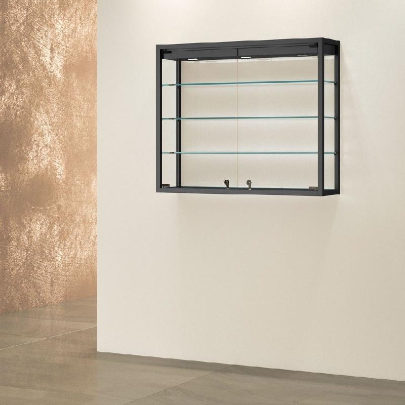 Vitrine T-Métal - murale suspendue 95x25xH80cm - 3 spots LED - noir_0