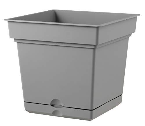 Jardinière carrée TERAPLAST STILL 38 cm - Gris Fog - Avec soucoupe intégrée et réserve d'eau_0