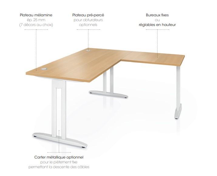 Bureau fixe rectangulaire en mélamine - 2 315 047 - Pieds décentrés - L. 140 cm x P. 80 cm_0