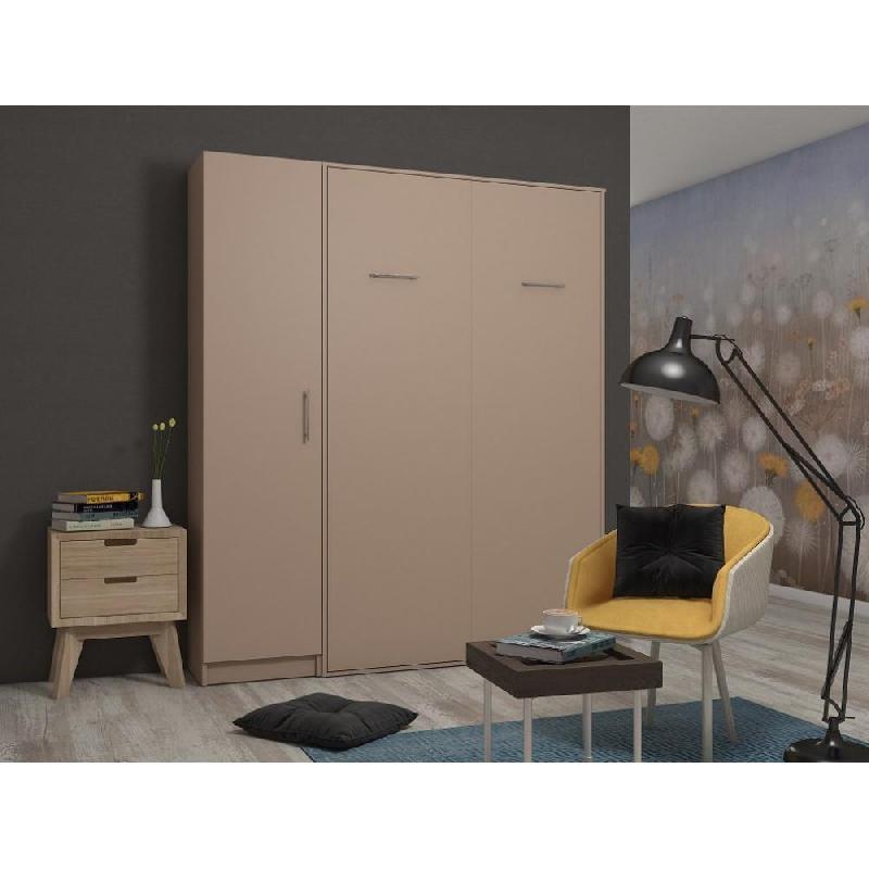 COMPOSITION ARMOIRE LIT ESCAMOTABLE SMART-V2 TAUPE MAT COUCHAGE 160 X 200 CM COLONNE ARMOIRE_0