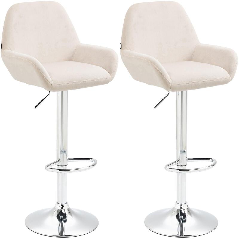 Décoshop26 - Lot de 2 tabourets de bar repose-pieds en forme d'arc en métal chromé assise en velours crème TDB10789 - 3000252948218_0