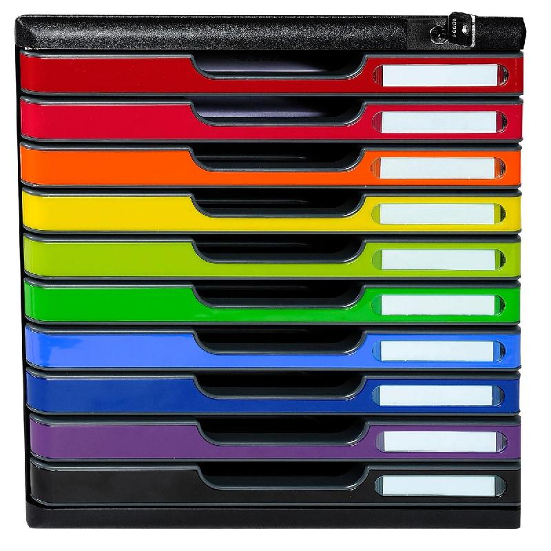 Exacompta MODULO A4 10 tiroirs fermés Iderama noir/arlequin brillant, verrouillage à clé - multicolore matière synthétique 332798D_0