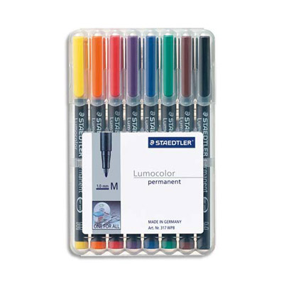 FEUTRE STAEDTLER LUMOCOLOR - MOYEN 1 MM - PERMANENT - POCHETTE DE 8 COLORIS ASSORTIS