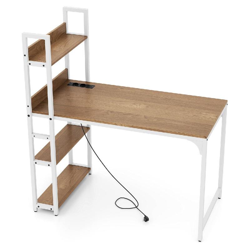 Helloshop26 - Bureau d'ordinateur multiprise avec bibliothèque 120 x 65 x 130 cm ergonomique moderne en métal bois marron 20_0010863 - marron métal_0