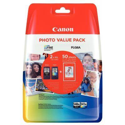Lot de 2 cartouches jet d'encre Canon PG540XL / CL541XL - Noir et couleurs haute capacité + 50 feuilles papier photo glossy 10x15 cm_0
