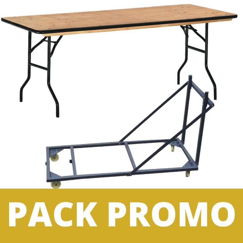 Lot de tables pliantes en bois vernis - 183x76 cm avec chariot de transport_0