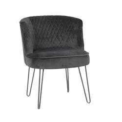 NOW'S HOME - Fauteuil Noir Velours- Dossier Matelasse- Pieds Metal Noir57x54x69 Raja - 3256390232621_0