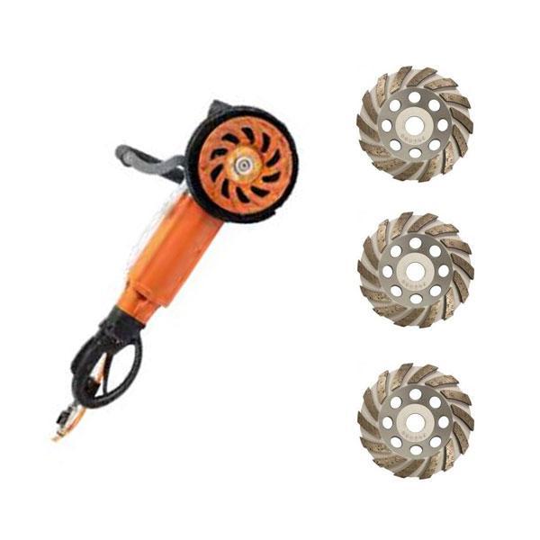 Ponceuse électrique 3,3 kW avec raccord aspirateur + 3 plateaux DS36 Ø 180 mm - GÖLZ - HS400G+02973360180_0