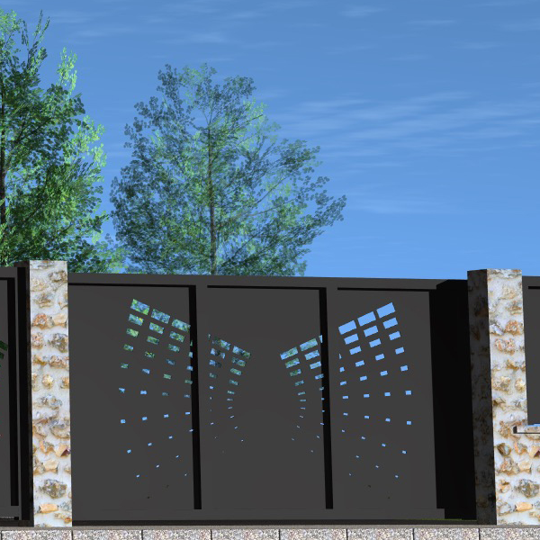 Portail coulissant Cosmos - simple vantail, droit, semi-ajouré, en aluminium - sur mesure, design futuriste et thermolaquage_0