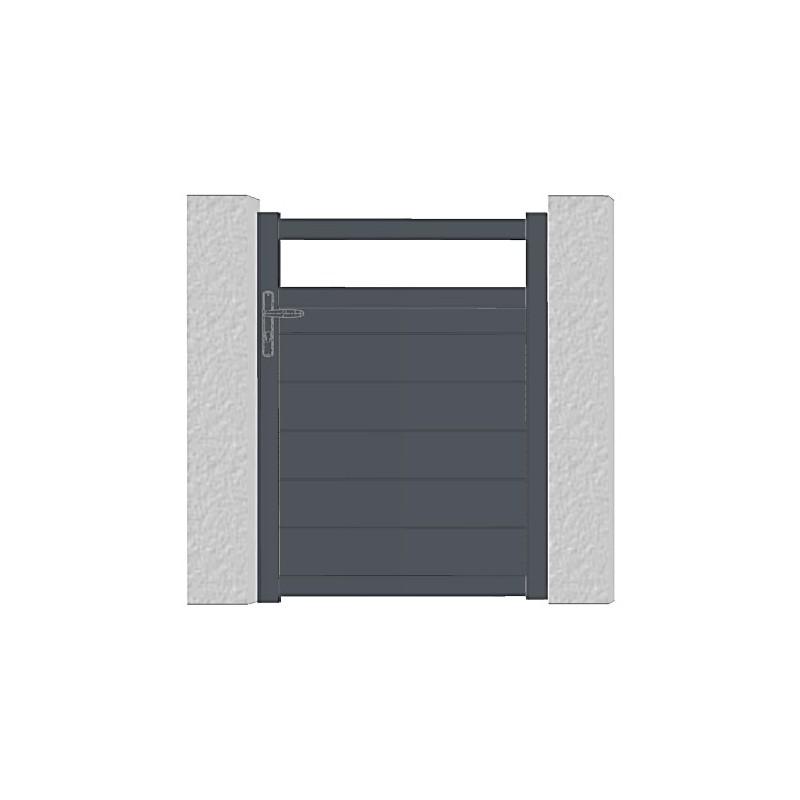 Portillon plein Charente - droit - aluminium - gris - profils extrudés - 1,20m à 1,50m_0