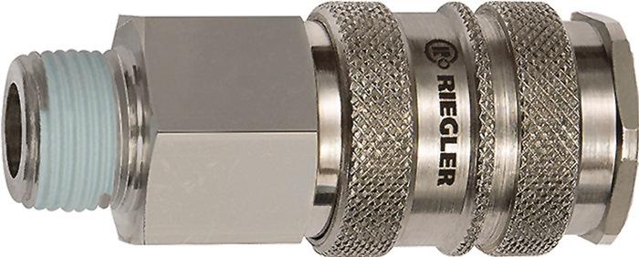 Raccord rapide DN 10 - filetage extérieur R 3/8 po. 16,66 mm - acier/laiton nickelé - fermeture d'un côté - RIEGLER_0