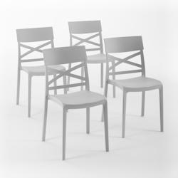 RATTATAN Set 4 Chaises en polypropylène avec fibre de verre empilables pour extérieur et jardin, bar et restaurant, cuisine  moderne - MARTINA - Gri_0