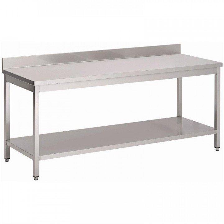 Table inox avec étagère basse (L)2000 x (P)700 x (H)890 mm, avec dosseret_0