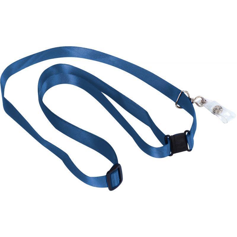 Boîte de 10 lacets textile bleu - longueur ajustable 30 à 50 cm - largeur 14 mm - avec crochet métal et clip de sécurité_0