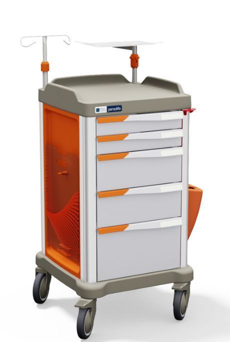 Chariot d'urgence modulaire PERSOLIFE 400 - 9 modules, plan de travail ABS antichoc, capacité 300 kg_0