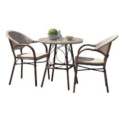 DCB GARDEN - Ensemble repas de jardin 2 places en aluminium marron - modèle USHUAIA avec guéridon rond et fauteuils empilables_0