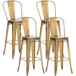 Décoshop26 - Lot de 4 tabourets de bar avec repose-pied et dossier design industriel en métal couleur doré empilable 10_0004487 - 3000252134062_0