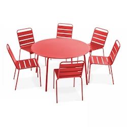 Oviala Business Ensemble table de jardin ronde et 6 chaises en métal rouge - rouge acier 105022_0