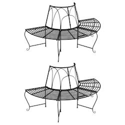 Helloshop26 - Banc de jardin meuble de patio d'extérieur terrasse demi-circulaire tour d'arbre 2 pièces diamètre159 cm noir acier 02_0011816 - noir_0