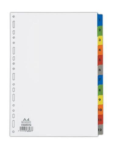 LOT DE 2 - INTERCALAIRE A4+ CARTE BRISTOL BLANCHE BRUNEAU 12 ONGLETS NUMÉRIQUES MULTICOLORES - 1 JEU