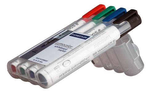 MARQUEUR EFFAÇABLE RECHARGEABLE STAEDTLER LUMOCOLOR 351 POINTE OGIVE 2 MM - POCHETTE DE 4 COULEURS ASSORTIES