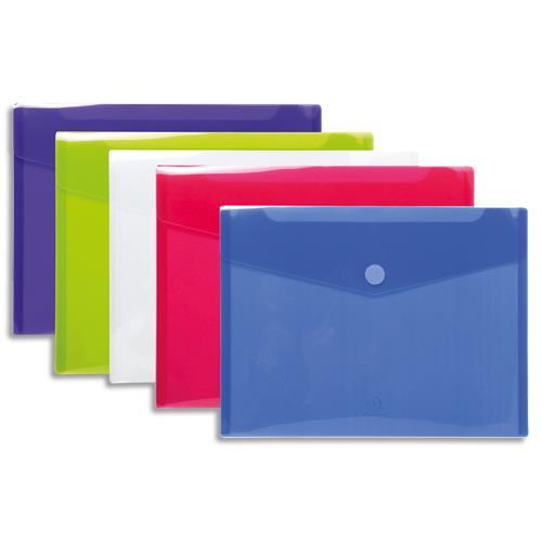 POCHETTES-ENVELOPPES VELCRO EXACOMPTA - A4 - POLYPROPYLENE 2/10E - COLORIS ASSORTIS - SACHET DE 5