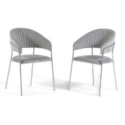 RATTATAN Lot de 2 chaises d’intérieur en velours, rembourrées, pieds en métal, design élégant pour salle à manger, cuisine, restaurants -Gris_0