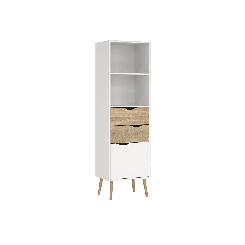 WellHome - Bibliothèque haute avec 1 porte et 2 tiroirs en coloris Blanc et Chêne Patiné 51 x 40 x 172 cm - Tajo - multicolore multi-matériau WH17718_0