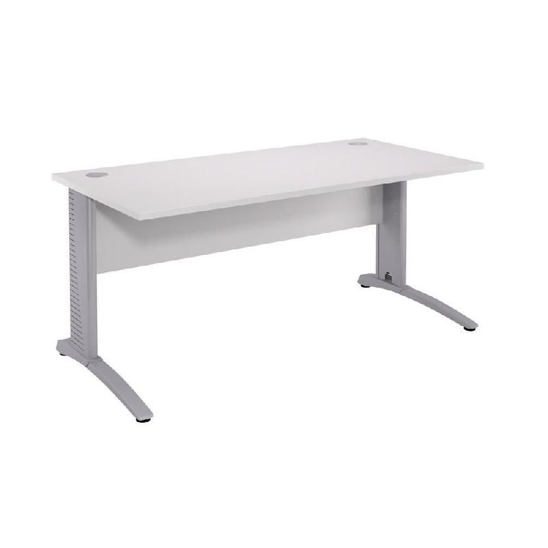 BUREAU DROIT BIOSPACE 2 - L. 140 X P. 80 CM - PLATEAU BLANC - PIEDS L ALUMINIUM - EMBASE 'FRAMBOISE'