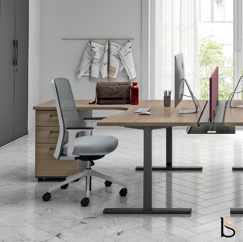 Bureau Idea Tube avec caisson - Quadrifoglio - 160, Anthracite, Orme, Gauche, 4 tiroirs_1
