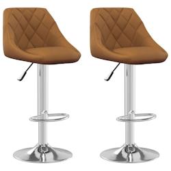 Décoshop26 - Lot de 2 tabourets de bar chaises hautes design moderne en velours marron et acier DEC029783 - marron 3000257553530_0