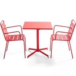Oviala Business Ensemble table de terrasse carrée et 2 fauteuils métal rouge - Oviala - rouge acier 105390_0