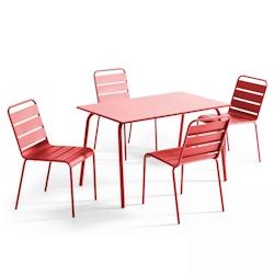 Oviala Business Ensemble table de terrasse en métal et 4 chaises rouge - Oviala - rouge métal 109220_0