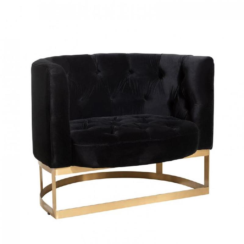 Fauteuil capitonné DACIA - Velours anthracite, structure bouleau et métal doré_0