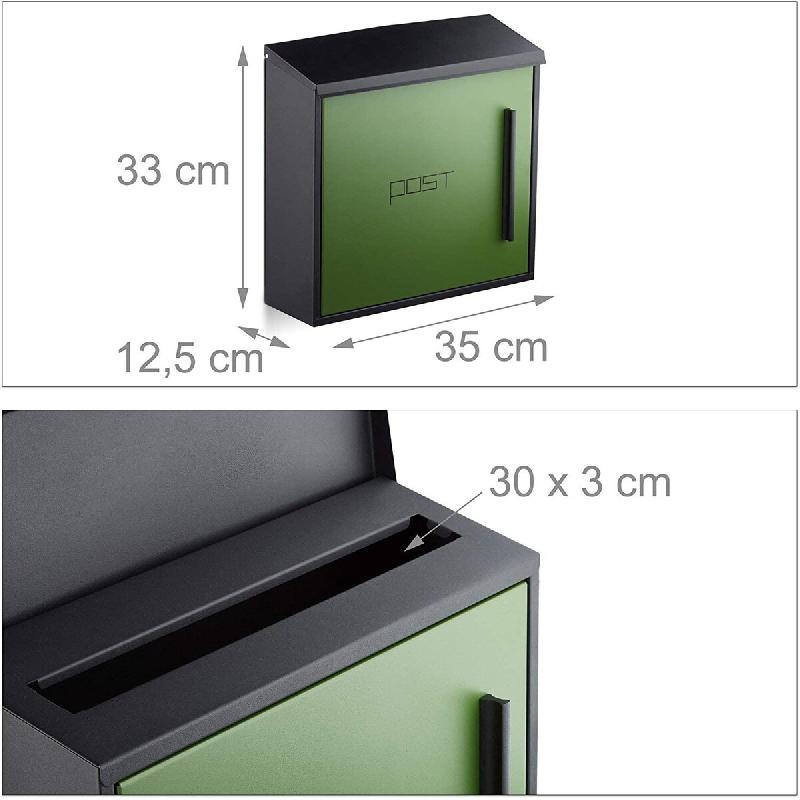 Helloshop26 - Boîte aux lettres murale moderne en acier bicolore design 35 cm noir vert 13_0000471_2 - vert métal 3000248768981_0