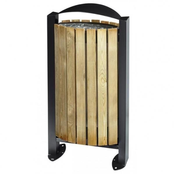 Poubelle publique façade bois sur pied 60 litres - Gris manganèse - Marque Rolléco_0