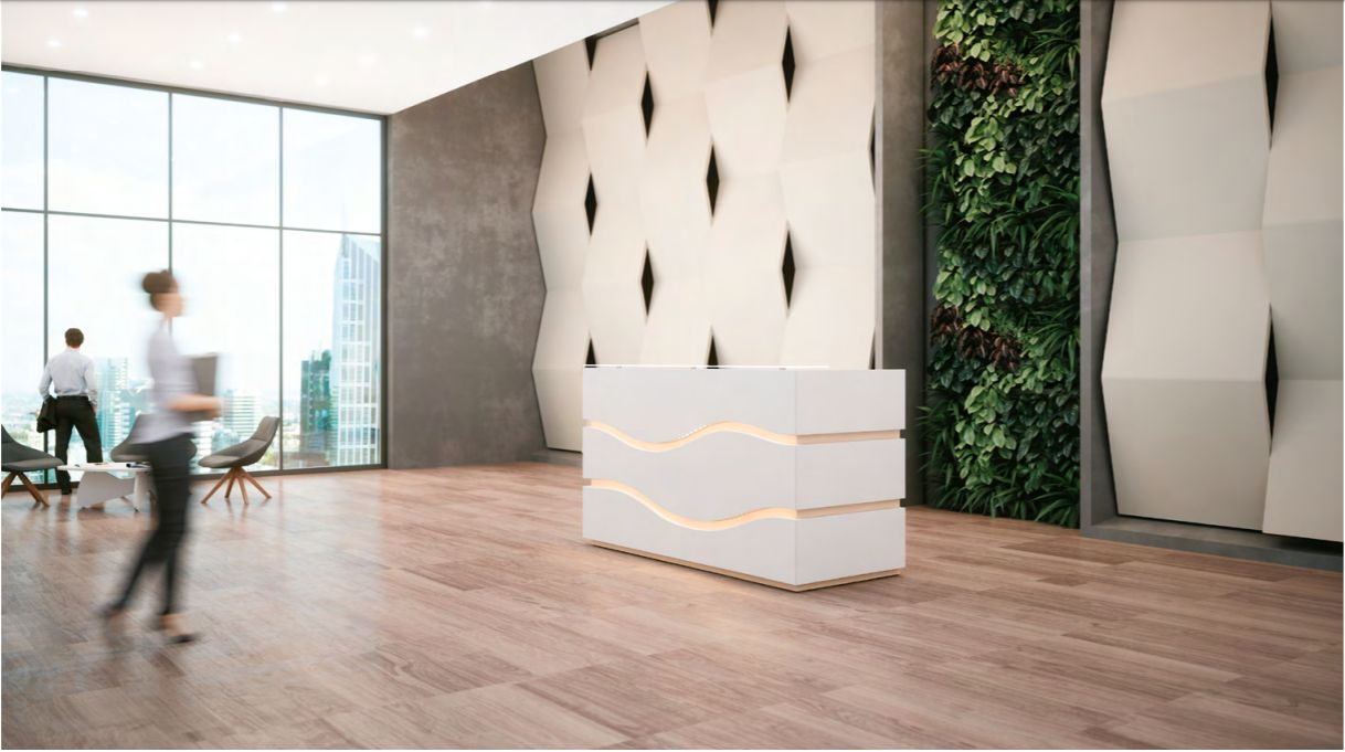 Rivage - Banque d'accueil design avec façade ondulée et coupe d'onglet élégante_0