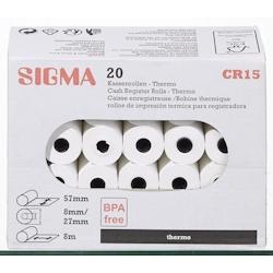 SIGMA Rouleaux de caisses thermiques CR15, 57 mm x 8 m, 20 unités - blanc papier 499741_0
