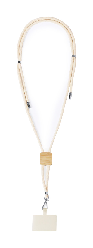 Tour de cou support pour téléphone portable - coton réglable avec étiquette en bambou et mousqueton en métal_0